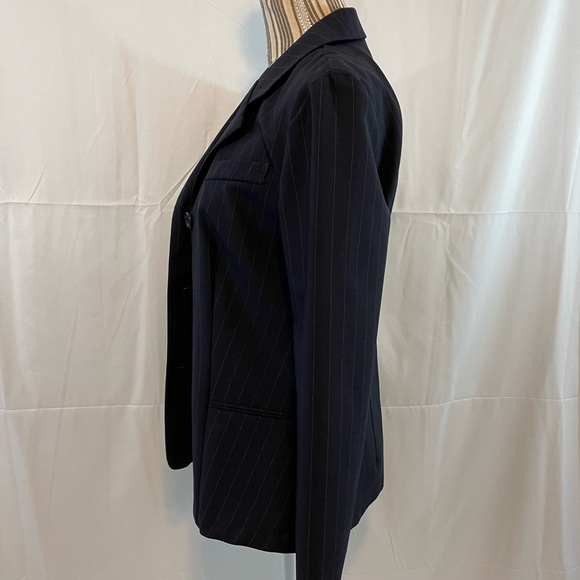 Vintage 90s pin stripe 2 pc suit set jacket & pants size 7 navy white pinstripes - Picture 4 of 16